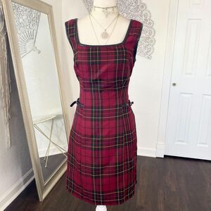 Xoxo Vintage Y2K Burgundy Red Black Plaid Pinafore Dress | Made in USA M